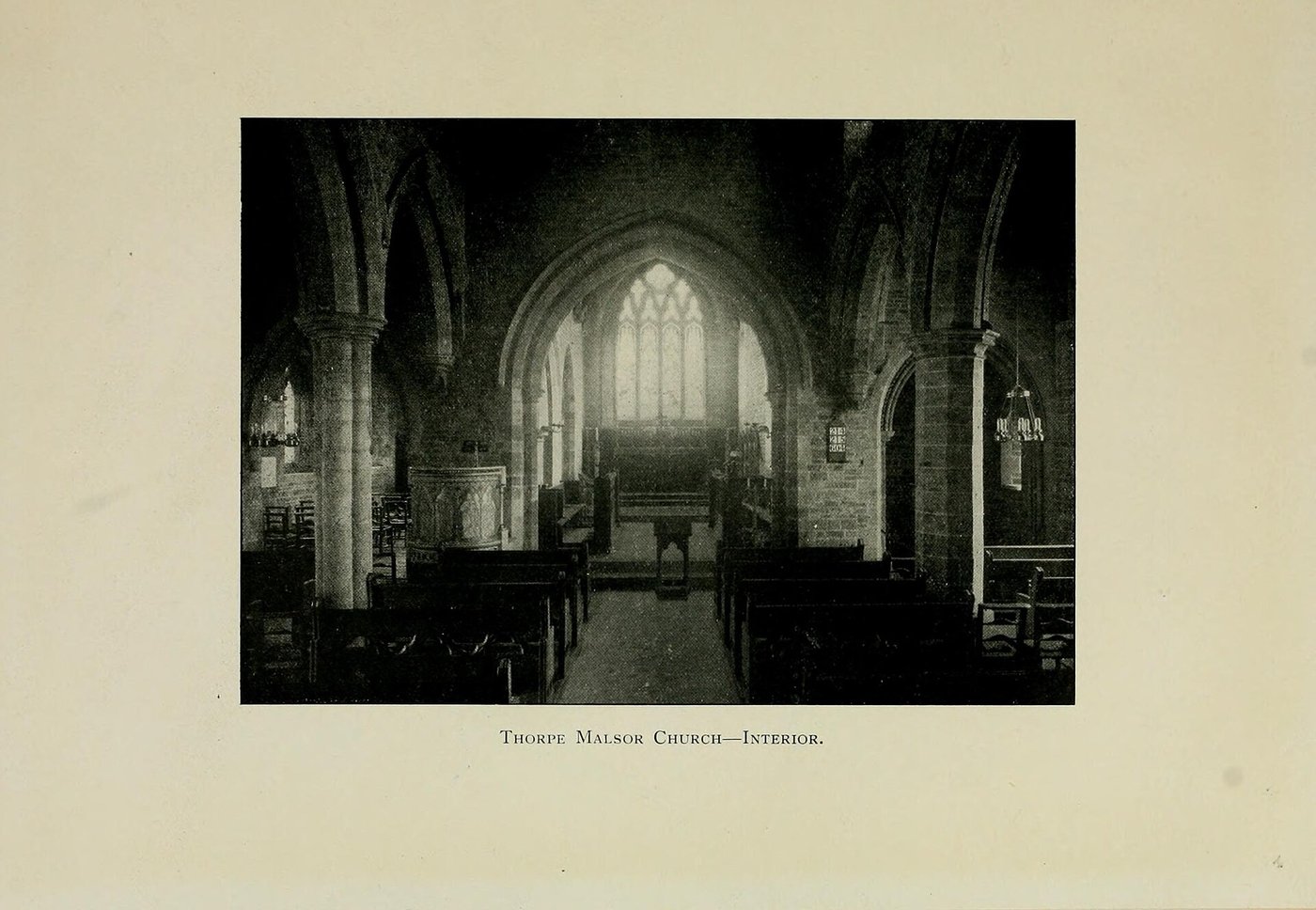 Interior of All Saints Church looking east, photographed around 1900