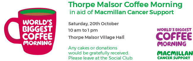Thorpe Malsor Coffee Morning in aid of Macmillan Cancer Support